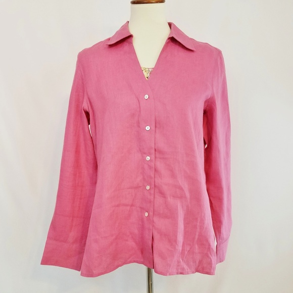 TALBOTS Flamingo Pink Irish Linen Longsleeve Shirt - Picture 1 of 8